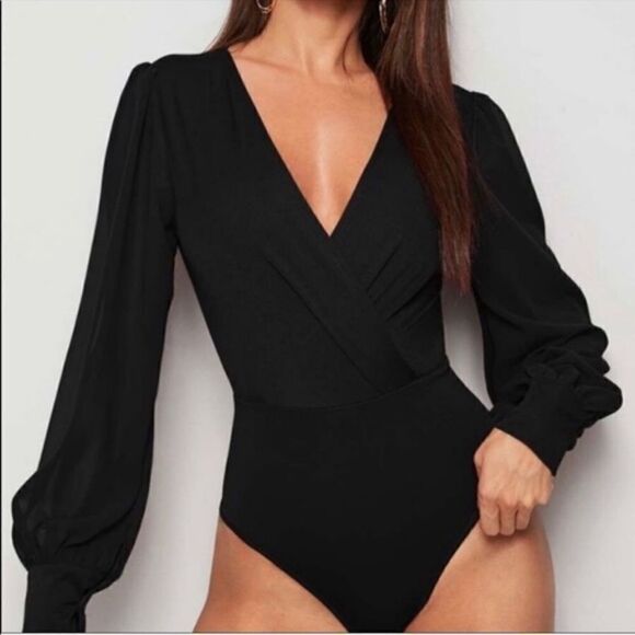 💼Gray V-Neck Bodysuit Blouse - Picture 5 of 6